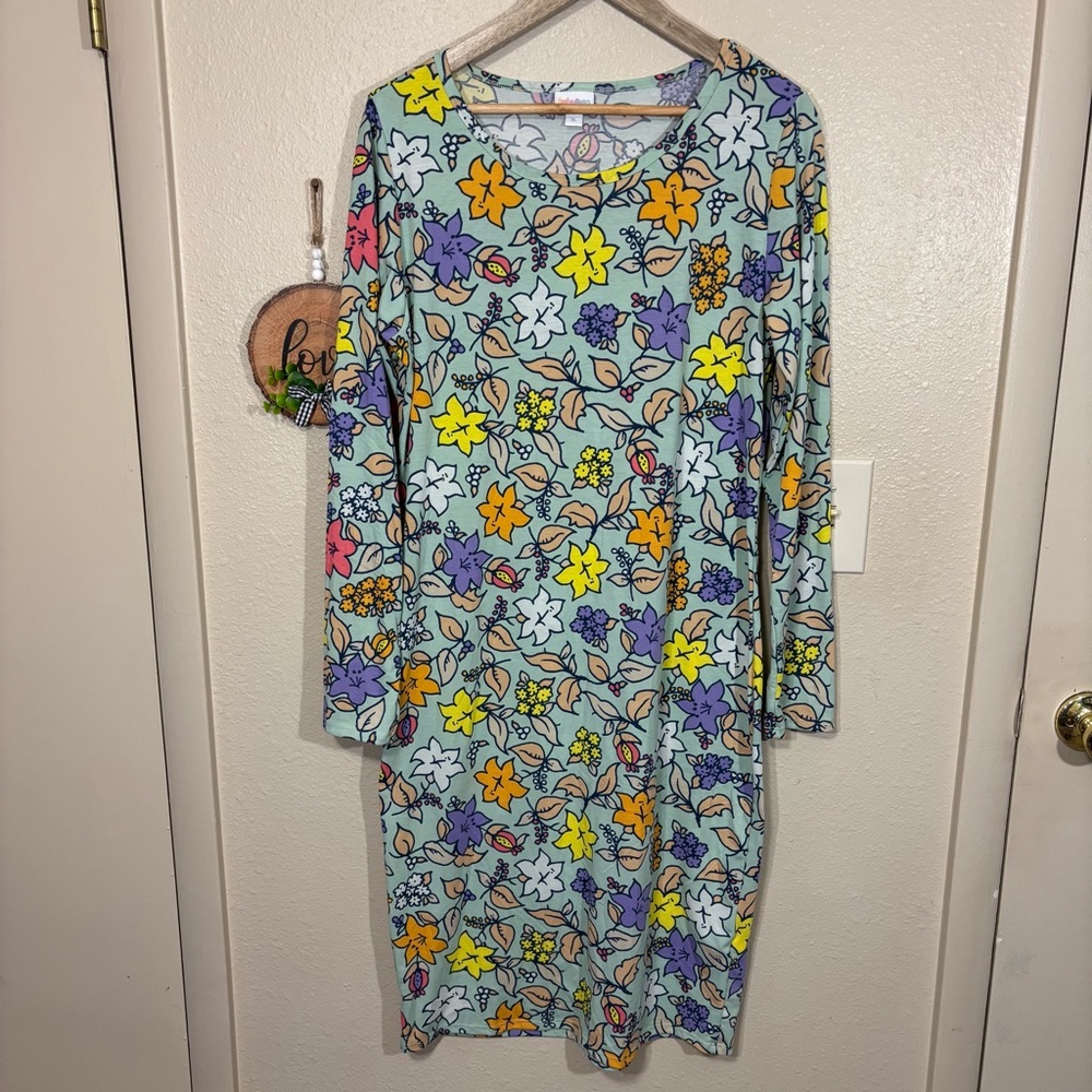 LuLaRoe Multicolor Floral Long Sleeve Debbie Sheath Dress Size XL
